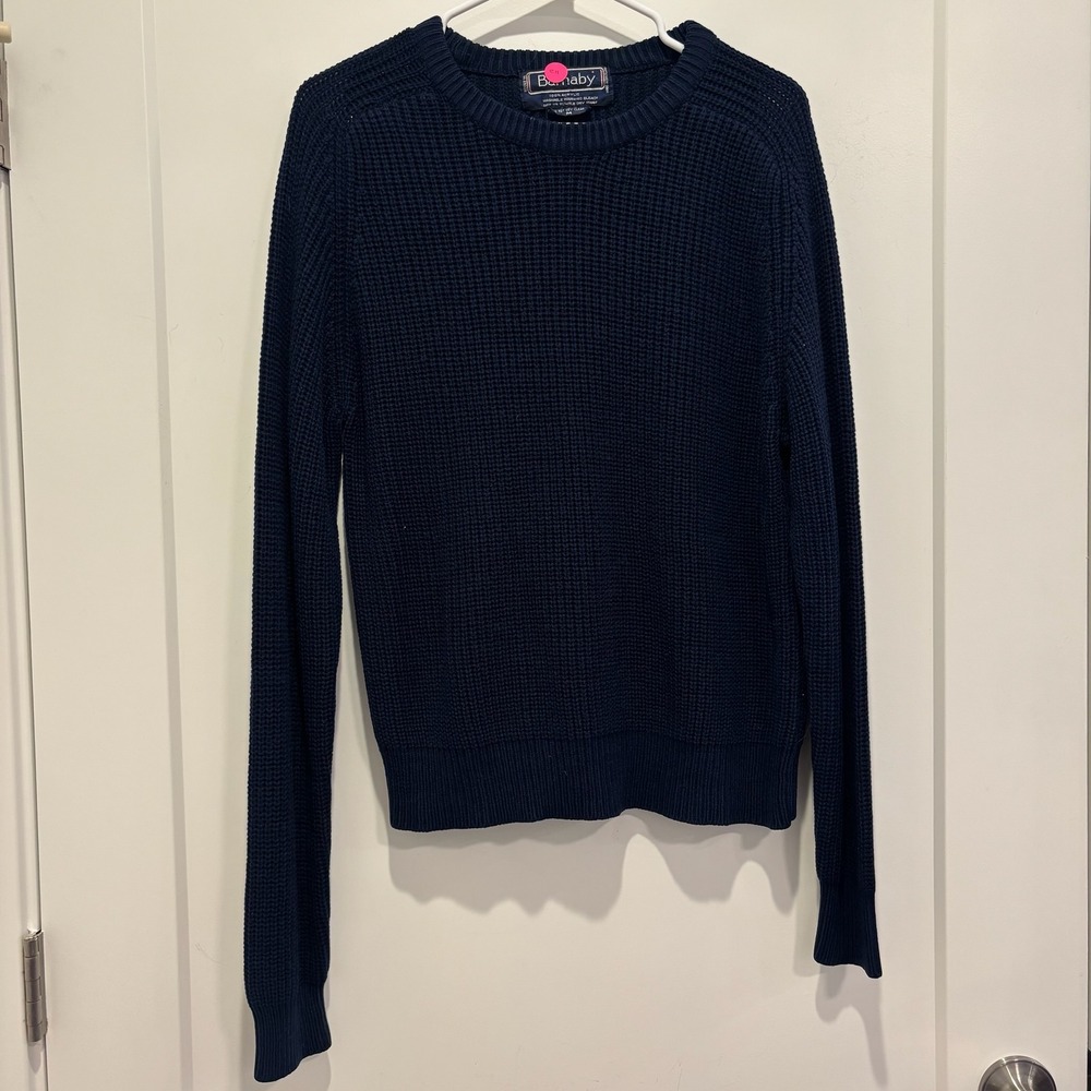 VTG Barnaby Mens Navy Blue Waffle Knit Crewneck Sweater Size M Acrylic Pullover